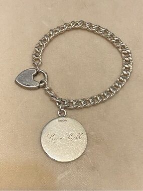 Antique Sterling Silver Heart Lock Charm Bracelet 925
